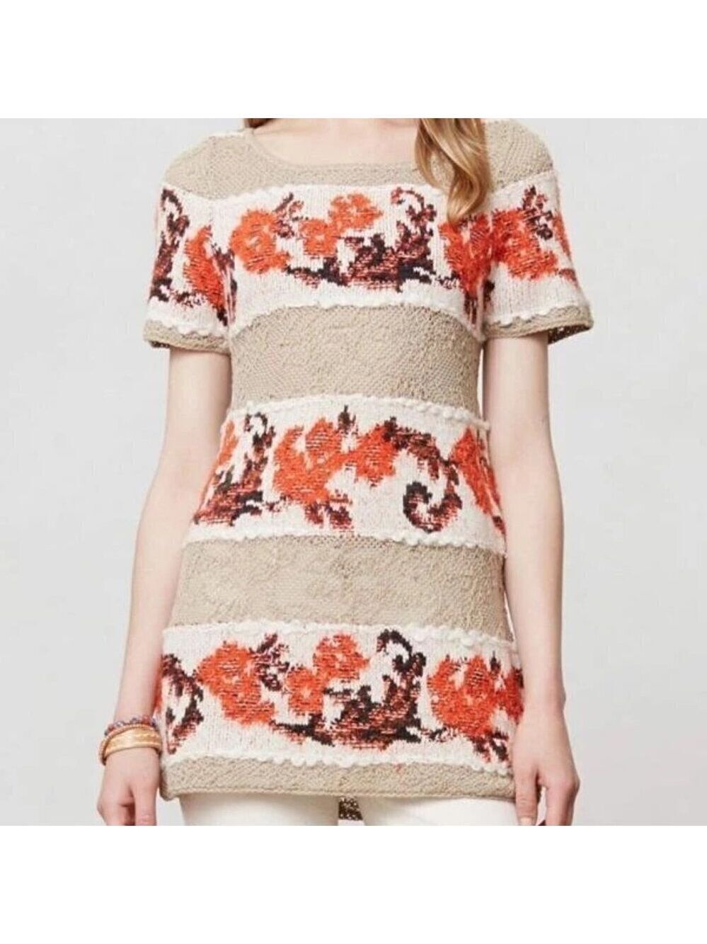 Knitted & Knotted Wool Blend Banded Bouquet Blouse XS